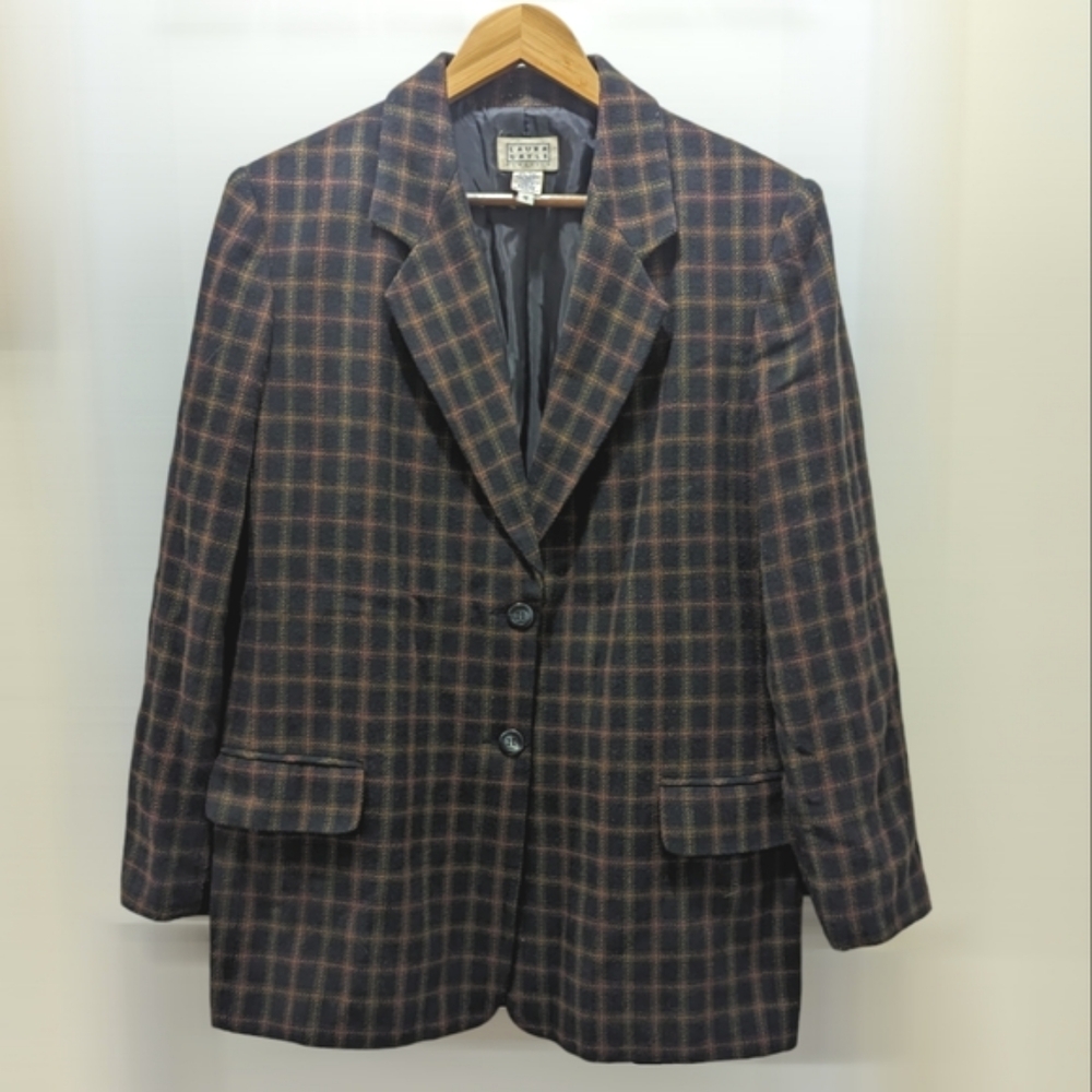 LAURA GAYLE Plaid Wool Blend Dark Academia Blazer Size 18